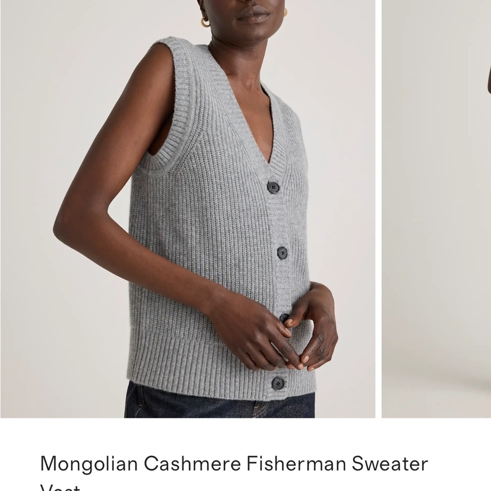 Quince Gray Cashmere V-Neck Sweater Vest